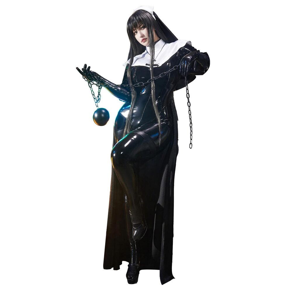 9473 x Chowbie Sisters Costume Nun Cosplay Black Bodysuit Jumpsuit